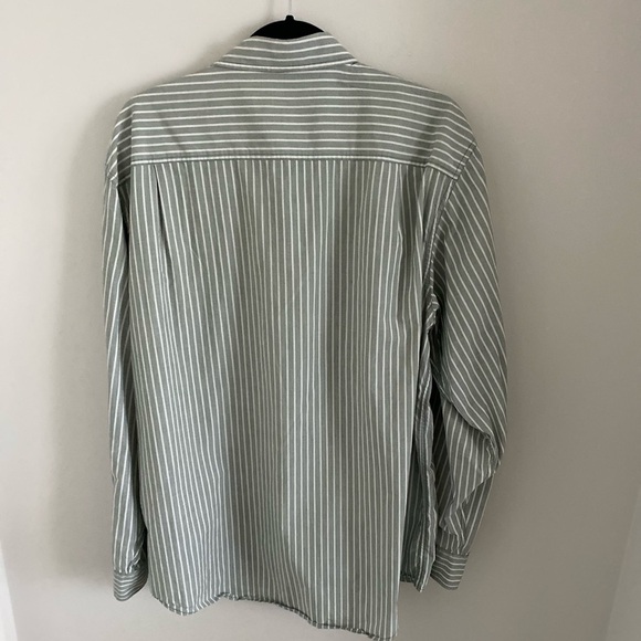 Izod Men’s 100% Cotton Long Sleeves Olive/White Striped Dress Shirt Size L - Picture 2 of 6